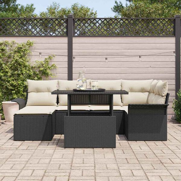 vidaXL Gartensofa-set mit Kissen 7 pcs Schwarz Poly-Rattan
