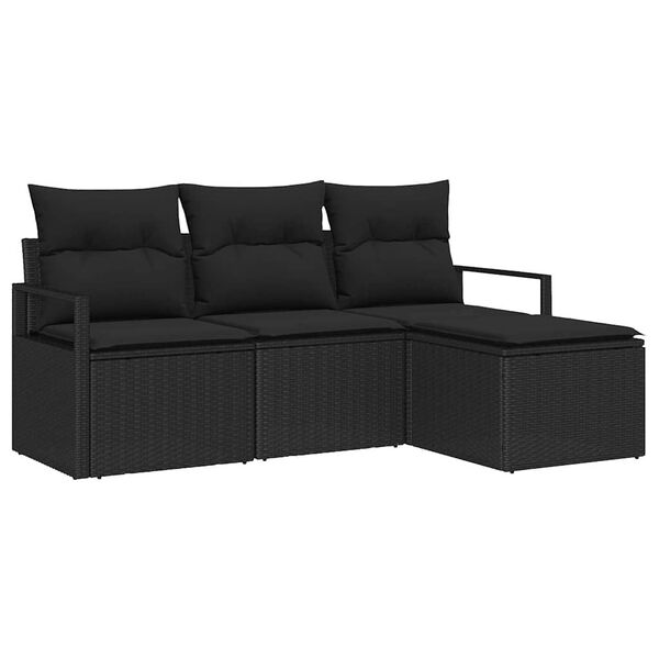 vidaXL Sofa Set mit Kissen mit Speicher 4 pcs Schwarz Poly-Rattan