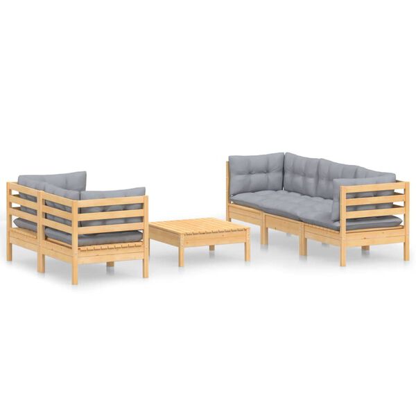 vidaXL 6-tlg. Garten-Lounge-Set mit Grauen Kissen Kiefernholz