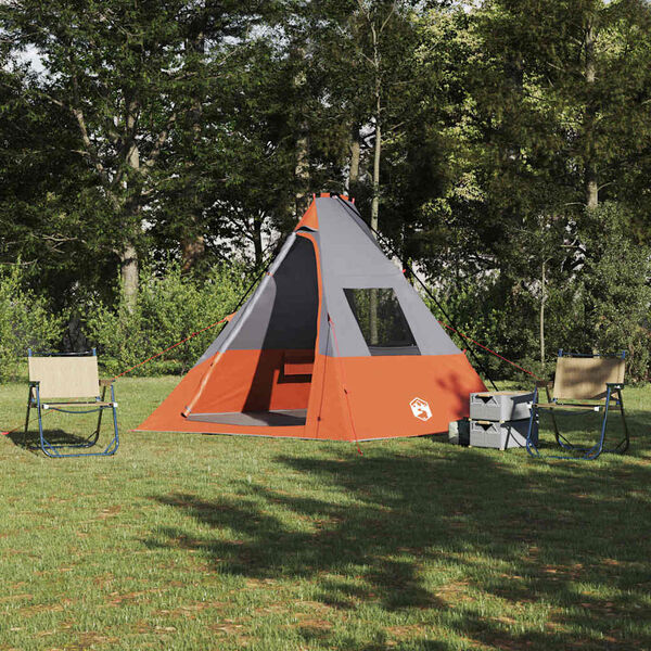 vidaXL Tipi Zelt mit Dach Grau und Orange 383 x 338 x 217 cm Taft