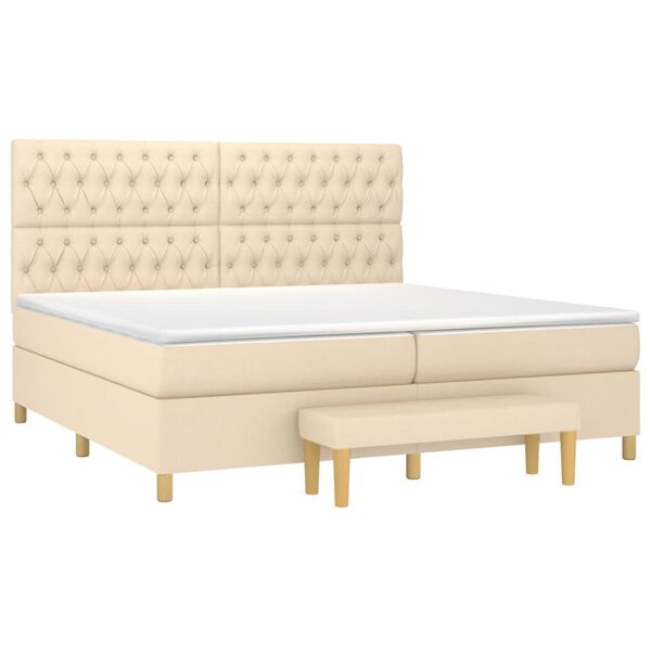 vidaXL Boxspringbett mit Matratze Creme 200x200 cm Stoff