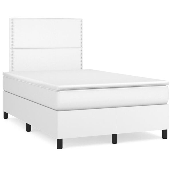 vidaXL Boxspringbett mit Matratze & LED Wei&szlig; 120x190 cm Kunstleder