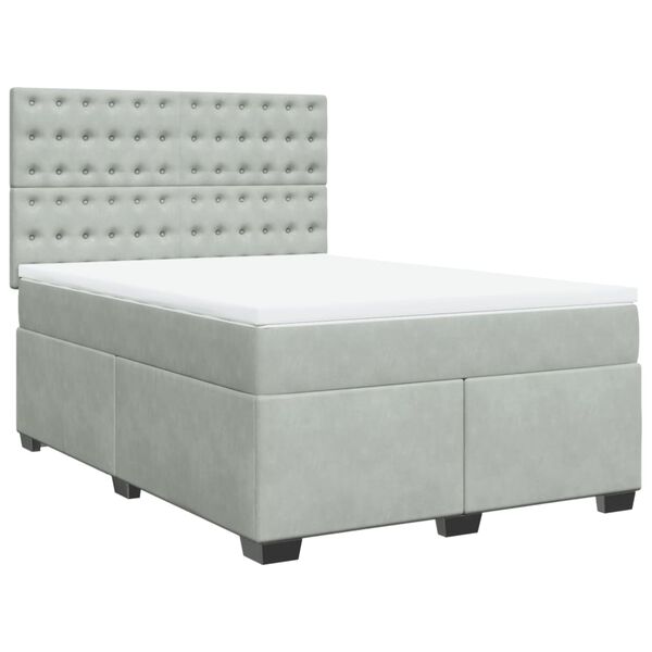 vidaXL Boxspringbett mit Matratze Hellgrau 140x190 cm Samt