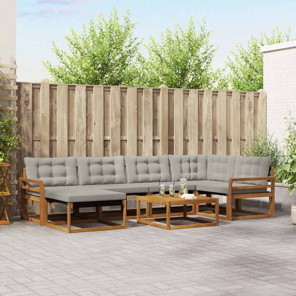 vidaXL Outdoor-Sofagarnitur mit Kissen 7 pcs Nat&uuml;rlich und Hellgrau