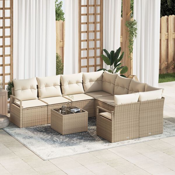 vidaXL Sofa Set mit Kissen 9 pcs Beige und Creme Poly-Rattan