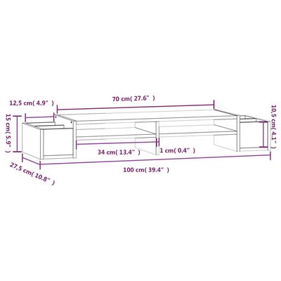 vidaXL Monitorständer Honigbraun 100x27,5x15 cm Massivholz Kiefer