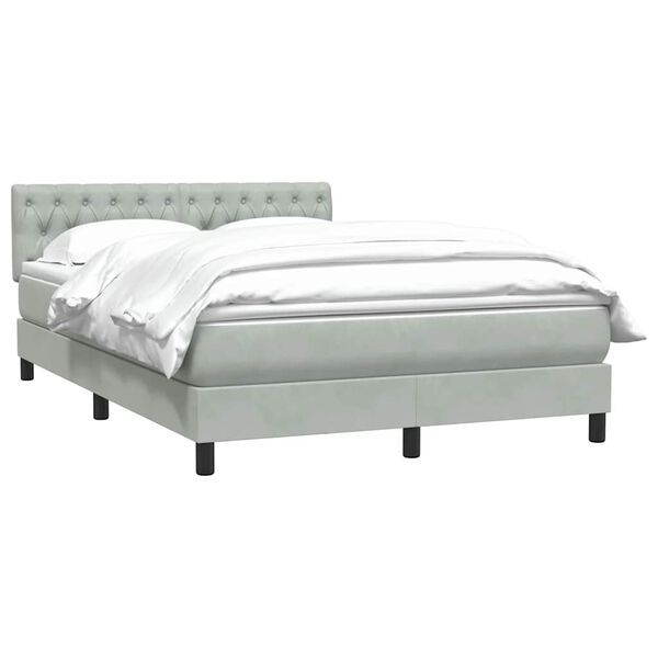 vidaXL Boxspringbett mit Matratze Hellgrau 140x220 cm Samt