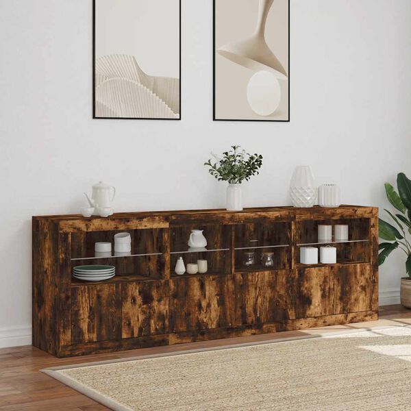 vidaXL Sideboard mit LED-Leuchten R&auml;uchereiche 202x37x67 cm