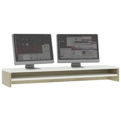vidaXL Monitorständer Weiß Sonoma-Eiche 100x24x13 cm Holzwerkstoff