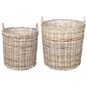 vidaXL Blumentopf K&ouml;rbchen GENDT 2 stk. Nat&uuml;rliches Grau Kubu Rattan