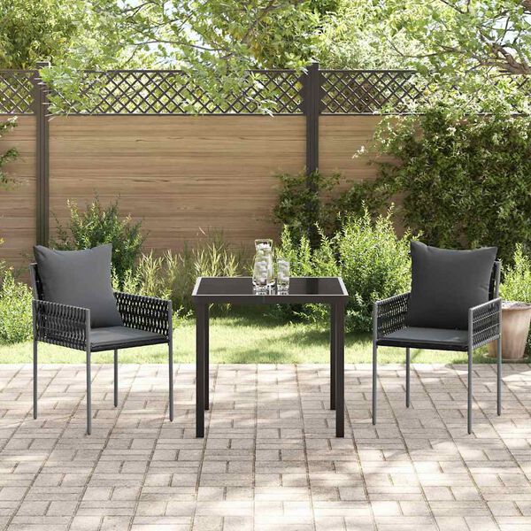 vidaXL Garten Essgruppe 3 pcs Schwarz und Grau PE-Rattan
