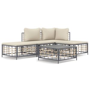 vidaXL 5-tlg. Garten-Lounge-Set mit Kissen Anthrazit Poly Rattan