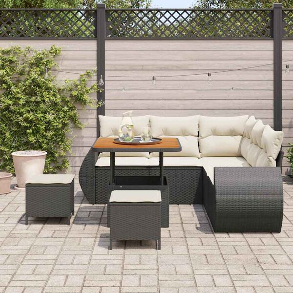 vidaXL Gartensofa-set mit Kissen 8 pcs Schwarz und Creme Poly-Rattan
