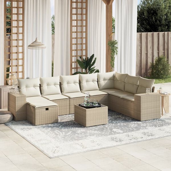vidaXL 8-tlg. Garten-Sofagarnitur mit Kissen Beige Poly Rattan