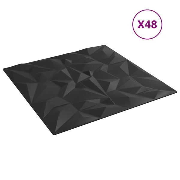 vidaXL Wandpaneele 48 pcs Schwarz 50 x 50 cm XPS Schaum