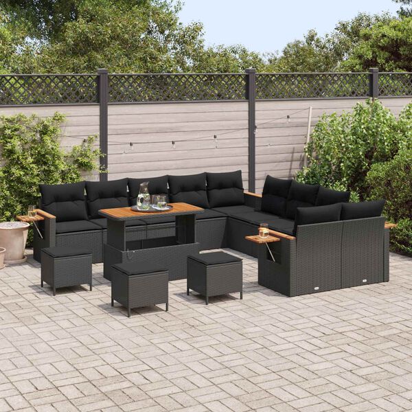 vidaXL Gartensofa-set mit Kissen 14 pcs Schwarz