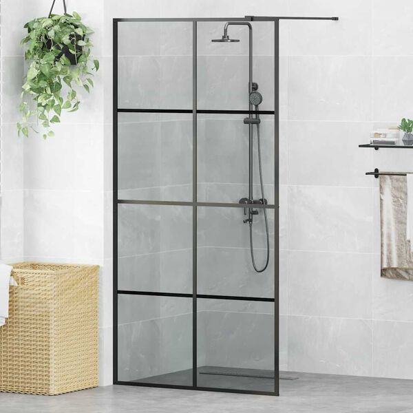 vidaXL Walk-in Duschwand Schwarz 100 x 195 cm Geh&auml;rtetes Glas