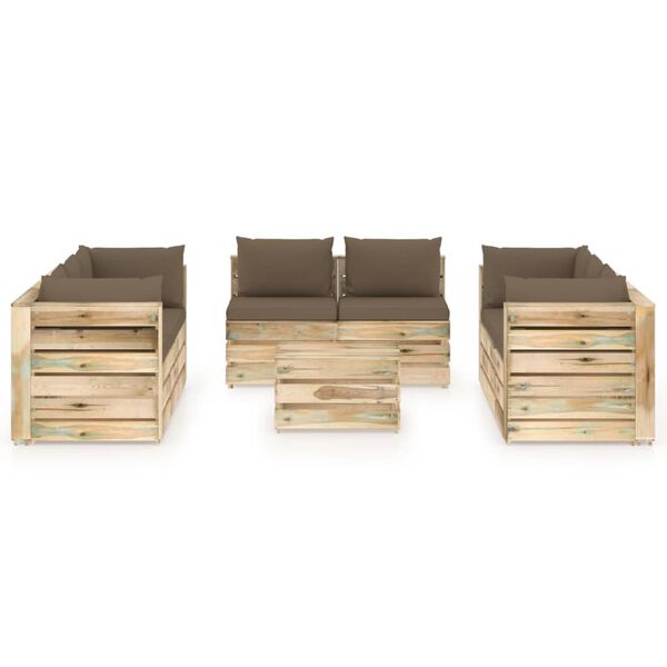 vidaXL 9-tlg. Garten-Lounge-Set mit Kissen Gr&uuml;n Impr&auml;gniertes Holz