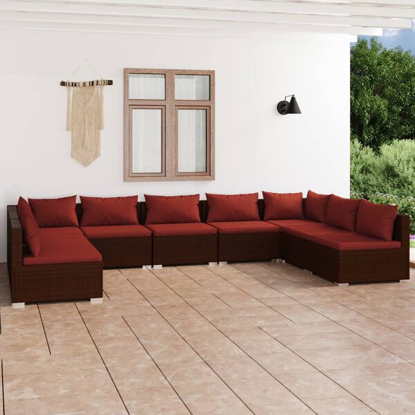 vidaXL 9-tlg. Garten-Lounge-Set mit Kissen Poly Rattan Braun