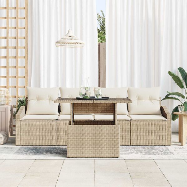 vidaXL Garten-Sofa-Set mit Kissen 5 pcs Beige und Creme Poly-Rattan