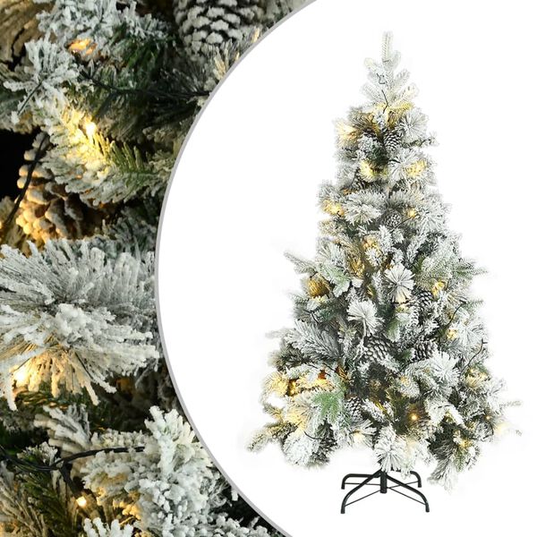 vidaXL Weihnachtsbaum mit Beleuchtung Schnee und Zapfen 195 cm PVC&PE