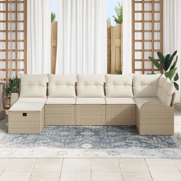 vidaXL Gartensofa-set mit Kissen mit Speicher 7 pcs Beige Poly-Rattan