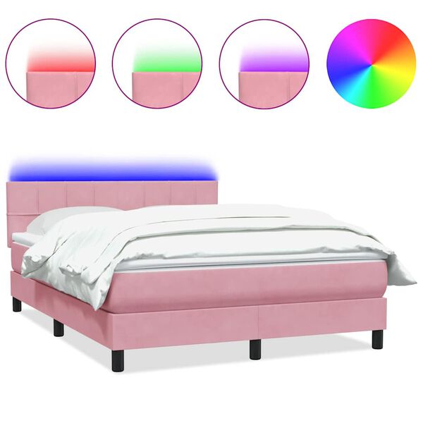 vidaXL Boxspringbett mit Matratze & LED Rosa 140x220 cm Samt