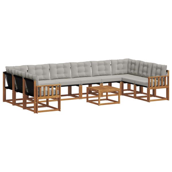 vidaXL Outdoor-Sofagarnitur mit Kissen 11 pcs Nat&uuml;rlich und Hellgrau
