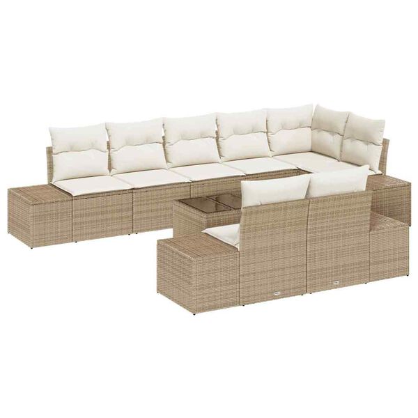 vidaXL Gartensofa-set mit Kissen 9 pcs Beige und Creme Poly-Rattan