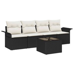 vidaXL Sofa Set mit Kissen 5 pcs Schwarz Poly-Rattan