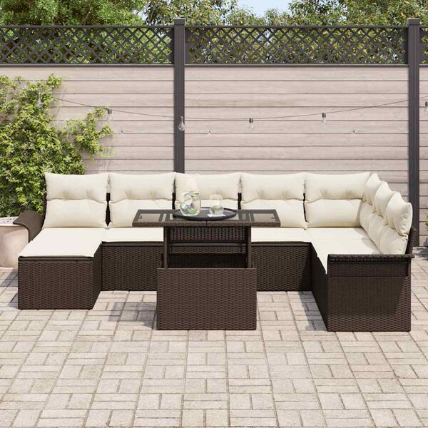 vidaXL Sofa Set mit Kissen 9 pcs Braun Poly-Rattan
