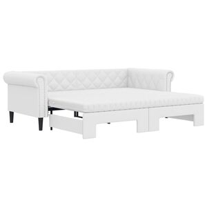 vidaXL Tagesbett Ausziehbar mit Matratzen Wei&szlig; 90x200 cm Kunstleder