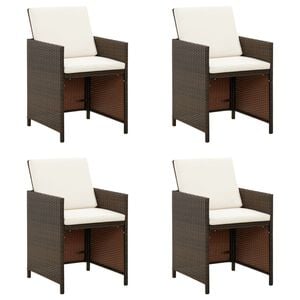 vidaXL Garten-Essst&uuml;hle mit Kissen 4 Stk. Braun Poly Rattan