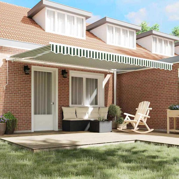 vidaXL Markise Gestreift Gr&uuml;n und Wei&szlig; 4,5 &times; 3 m Polyester und Metall