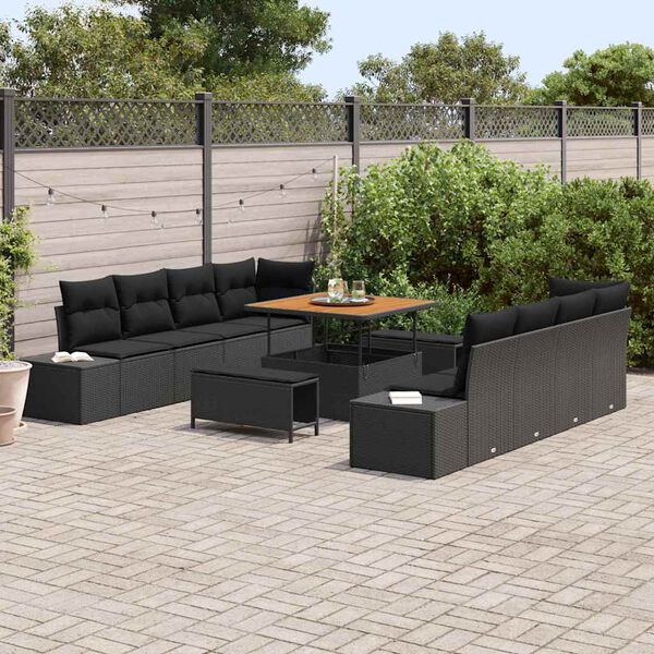 vidaXL Gartensofa-set mit Kissen 11 pcs Schwarz Poly-Rattan