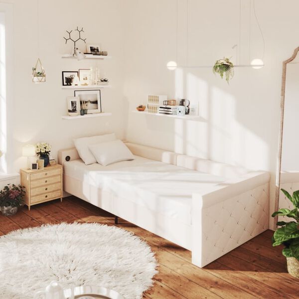 vidaXL Tagesbett mit Matratze USB Creme Stoff 90x200 cm