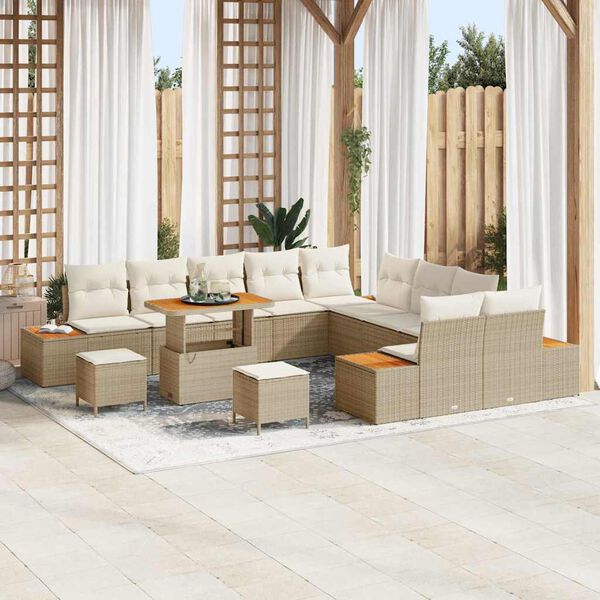 vidaXL Garten-Sofa-Set mit Kissen 13 pcs Beige Poly Rattan