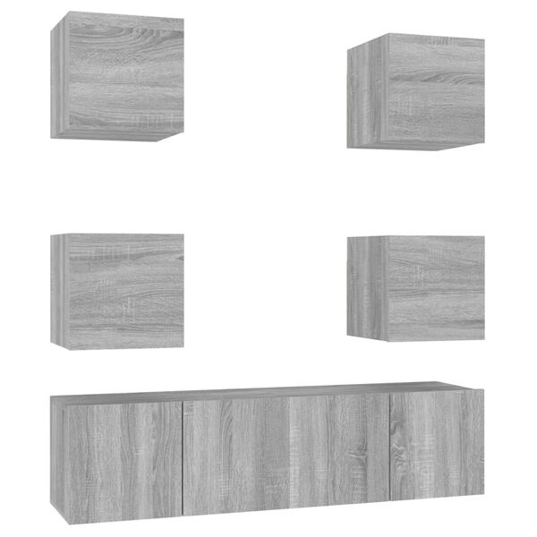 vidaXL 6-tlg. TV-Schrank-Set Grau Sonoma Holzwerkstoff