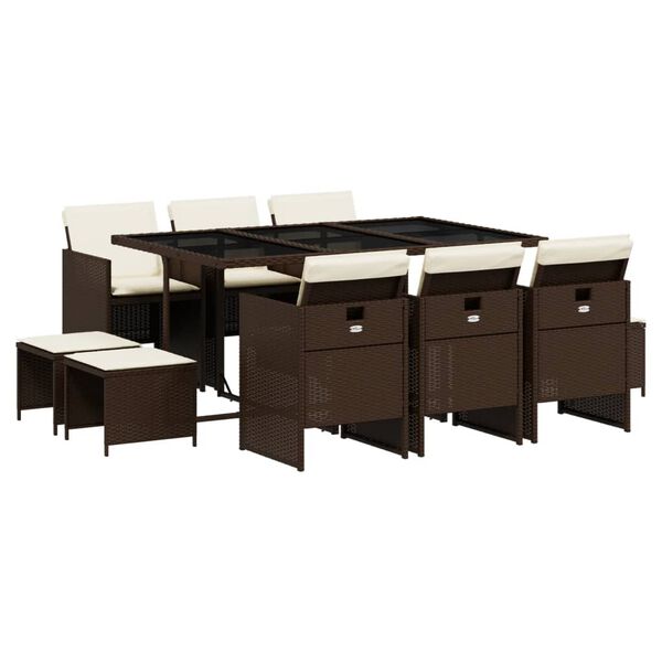 vidaXL 11-tlg. Garten-Essgruppe mit Kissen Braun Poly Rattan