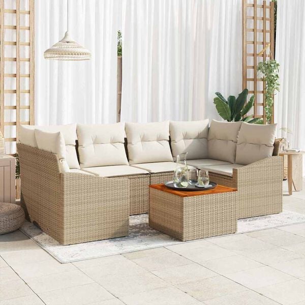 vidaXL Gartensofa-set mit Speicher 7 pcs Beige und Creme Poly-Rattan