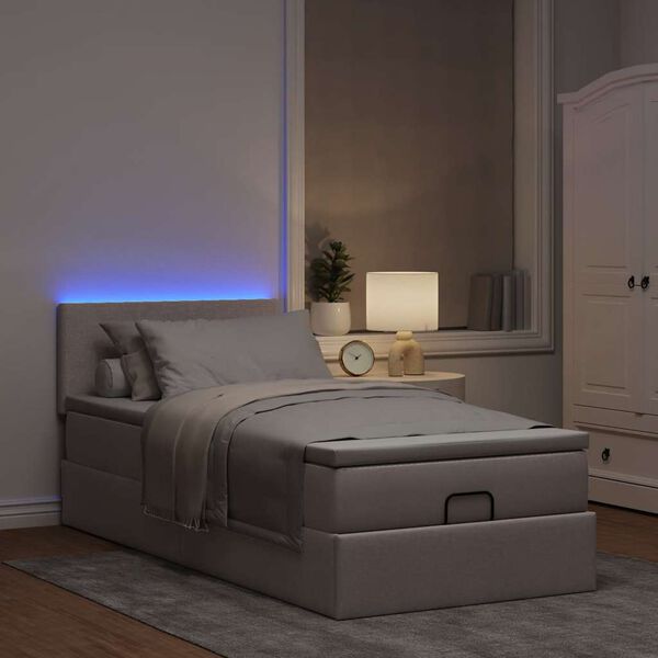 vidaXL Ottoman-Bett mit Matratze & LEDs Taupe 80x200 cm Stoff