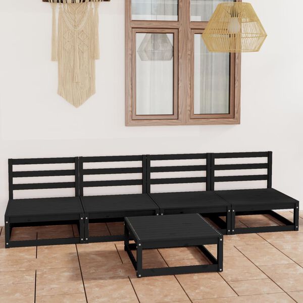 vidaXL 5-tlg. Garten-Lounge-Set Schwarz Massivholz Kiefer