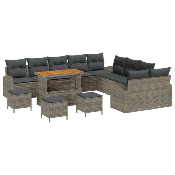 vidaXL Gartensofa-set mit Kissen 14 pcs Grau Poly-Rattan