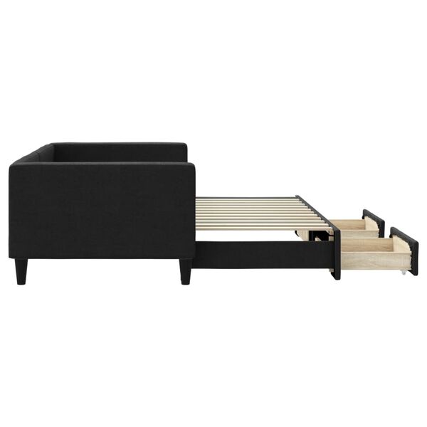 vidaXL Tagesbett Ausziehbar mit Schubladen Schwarz 90x200 cm Stoff