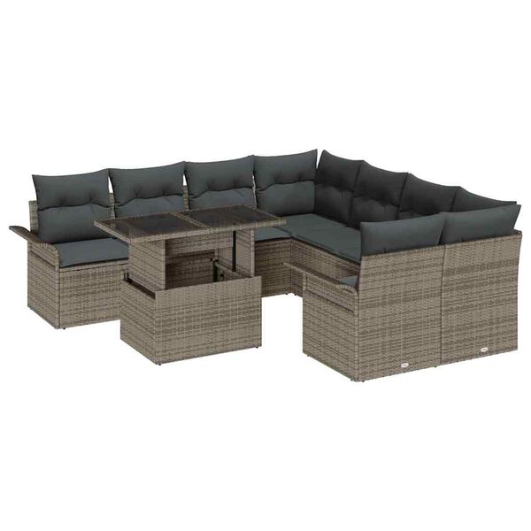 vidaXL Gartensofa-set mit Kissen 9 pcs Grau Poly-Rattan