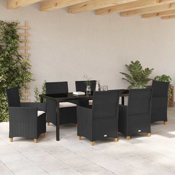 vidaXL Garten Essgruppe 7 pcs Schwarz Poly-Rattan