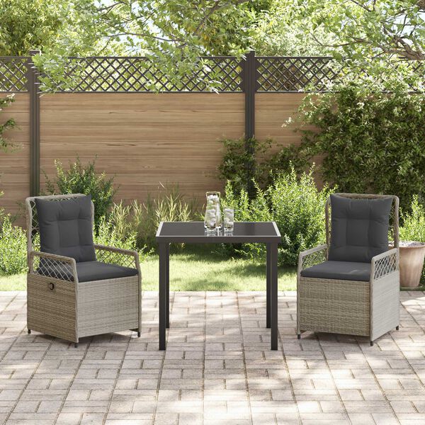 vidaXL Garten Essgruppe 3 pcs Hellgrau Poly-Rattan