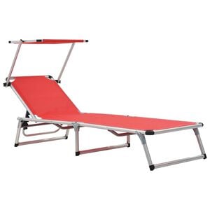 vidaXL Sonnenliege Klappbar mit Sonnenschutz Alu und Textilene Rot