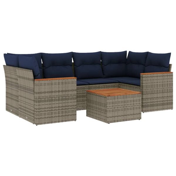 vidaXL 7-teiliges Gartensofa-Set mit Kissen, grau, Polyrattan