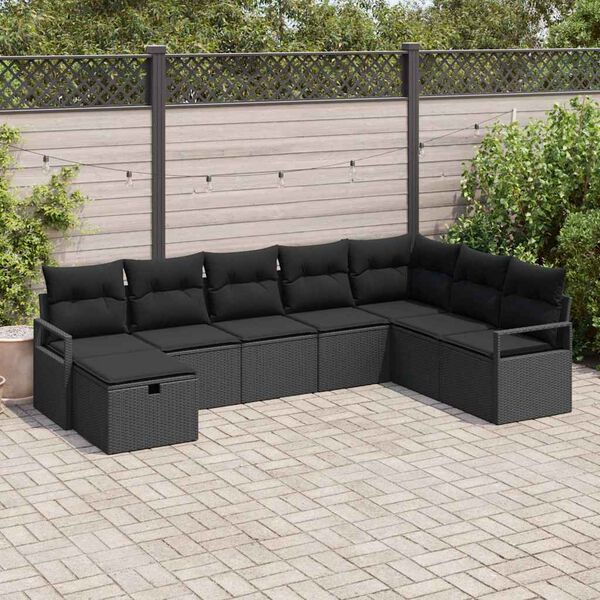 vidaXL Sofa Set mit Kissen mit Speicher 8 pcs Schwarz Poly-Rattan